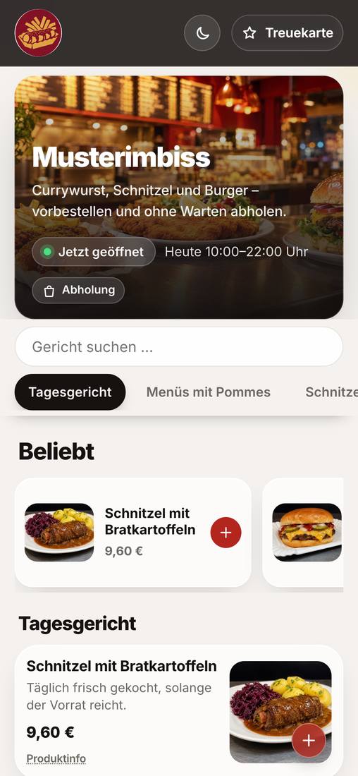 Shop des Musterimbiss auf dem Handy
